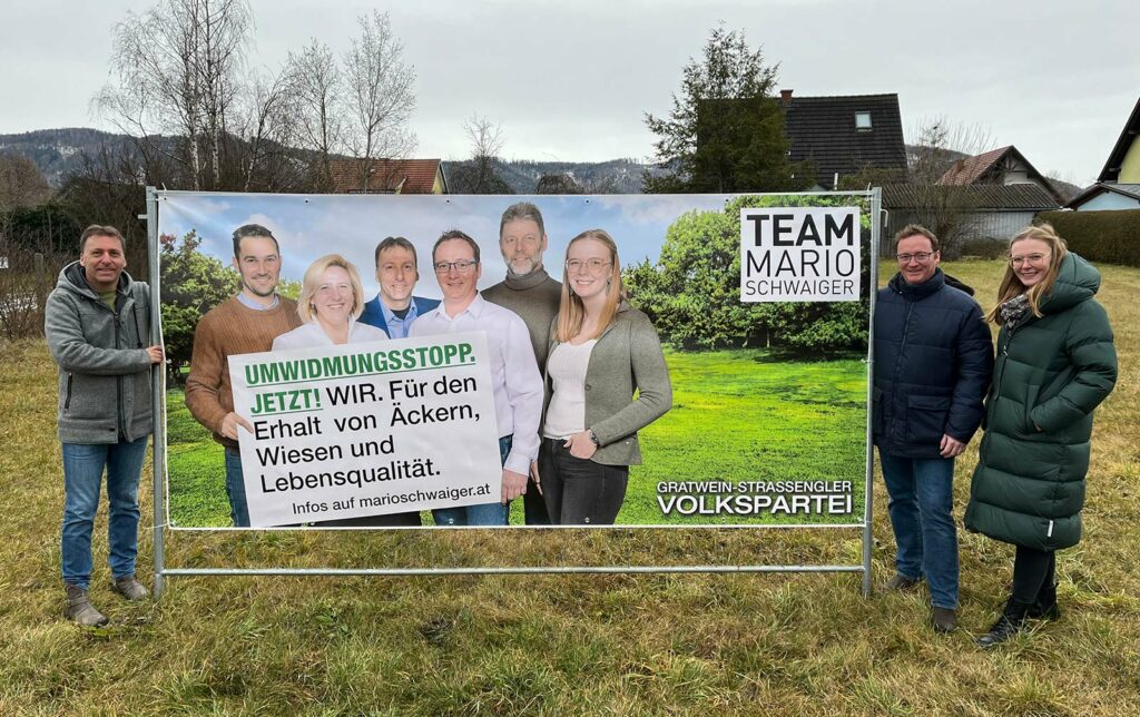 Umwidmungsstopp. JETZT! - Team Mario Schwaiger päsentiert das Transparent